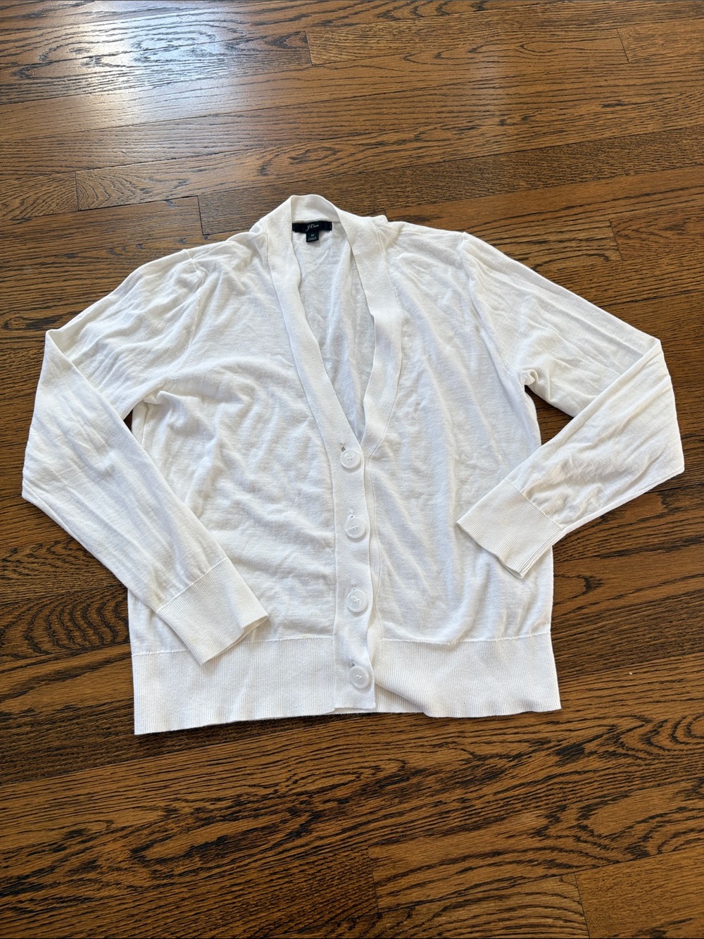 J. Crew Lightweight White Button-Front Women's Cardigan Sweater, M